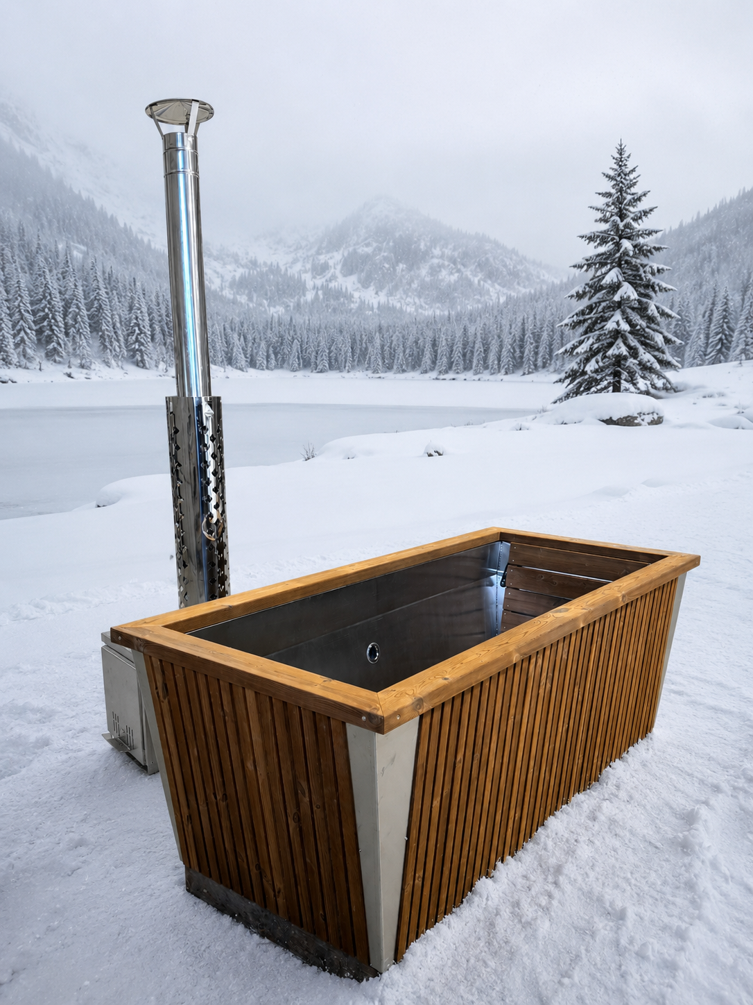 RVS Hot & Cold bad met thermowood bekleding