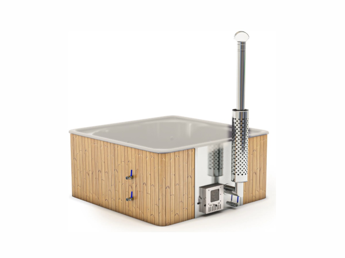 Vierkante houtgestookte hottub met interne houtkachel